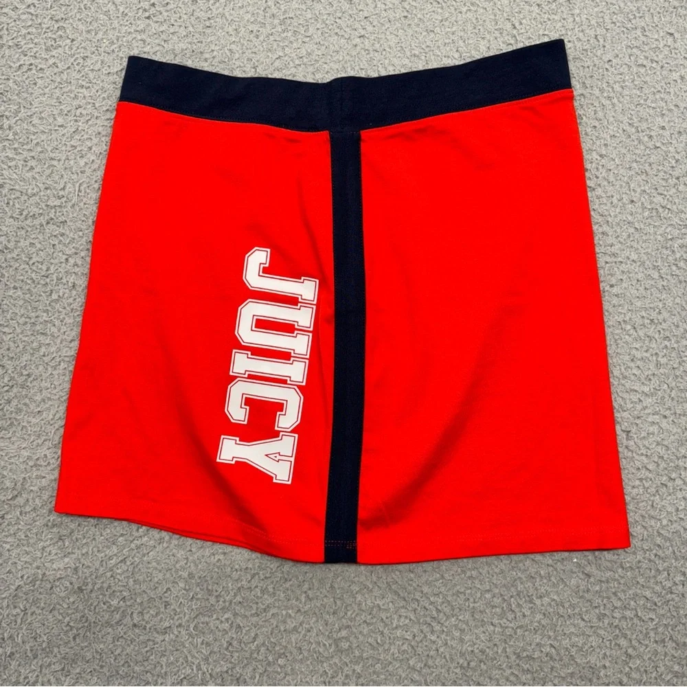 Juicy Couture Mini Skirt Girls 16 Red Blue Logo Stripe Stretch Cheerleader Y2K